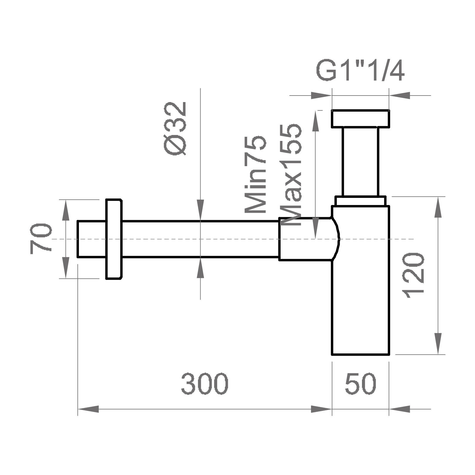 Sifone Tubo di Scarico in Ottone Cromato Quadro per Lavabo